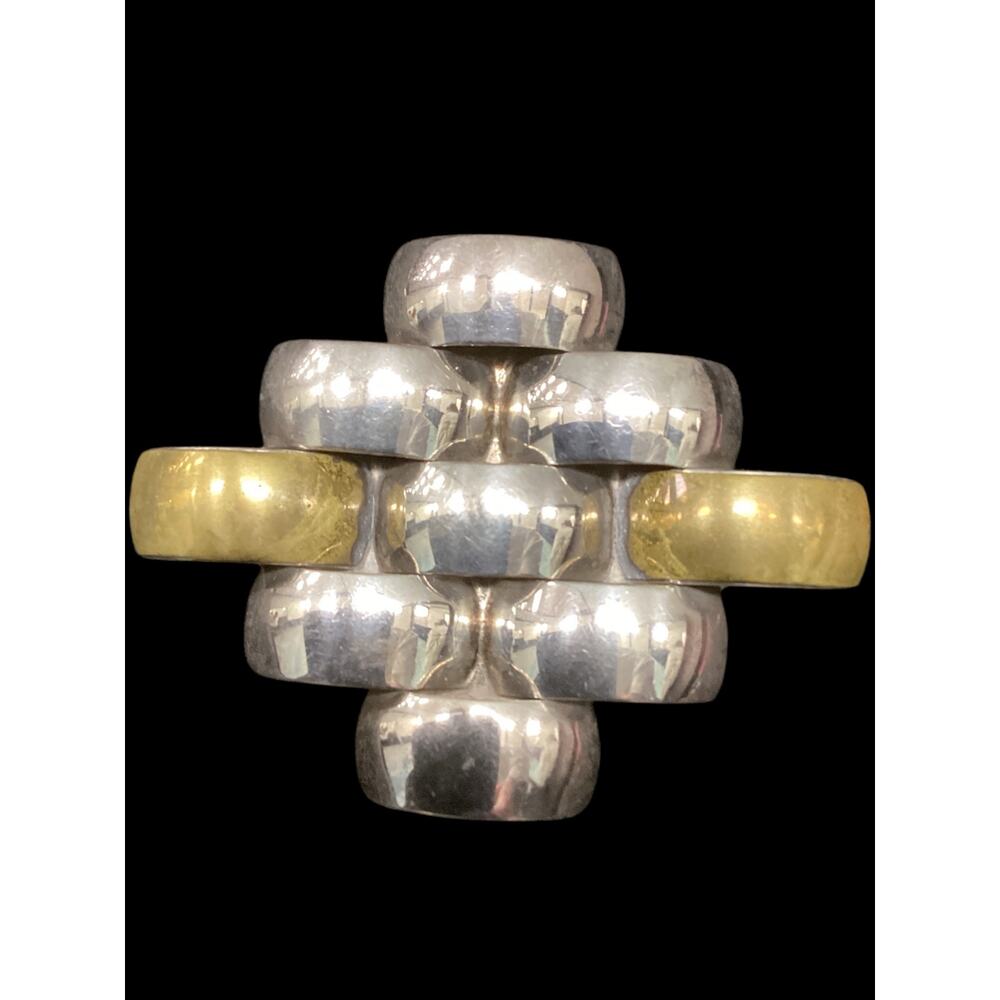 Vintage 1980’ Taxco 925 Sterling Silver Brass Brooch Made In Mexico